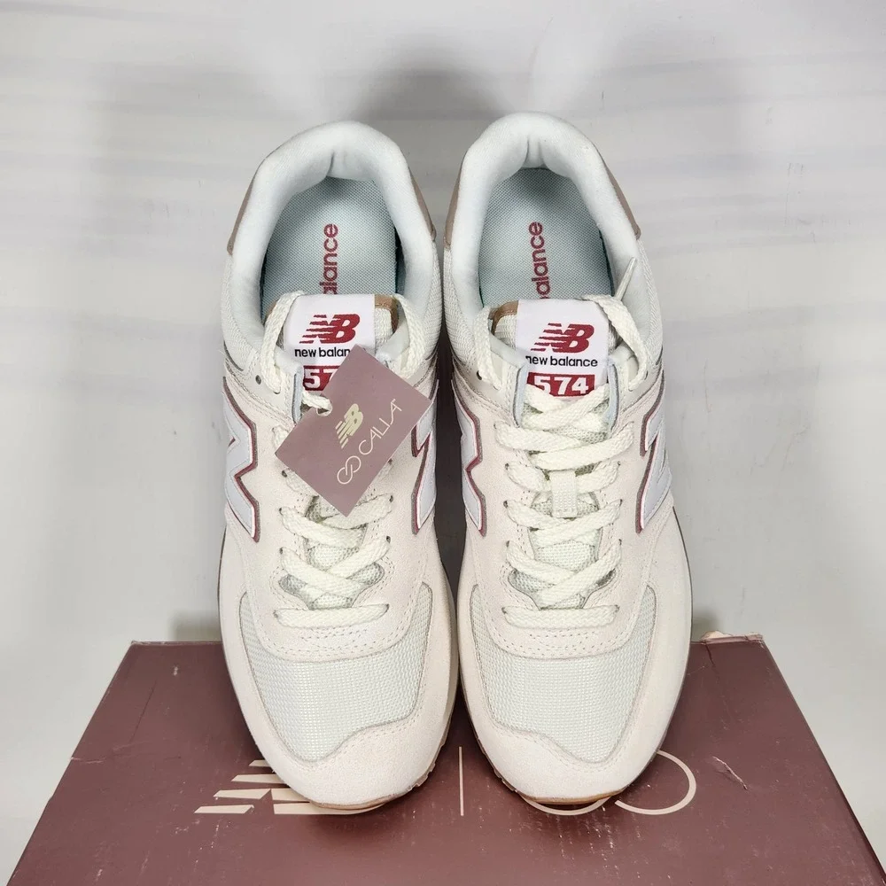 New Balance 574 CALIA Sneakers Women Size 11 White Beige Suede Mesh Shoes